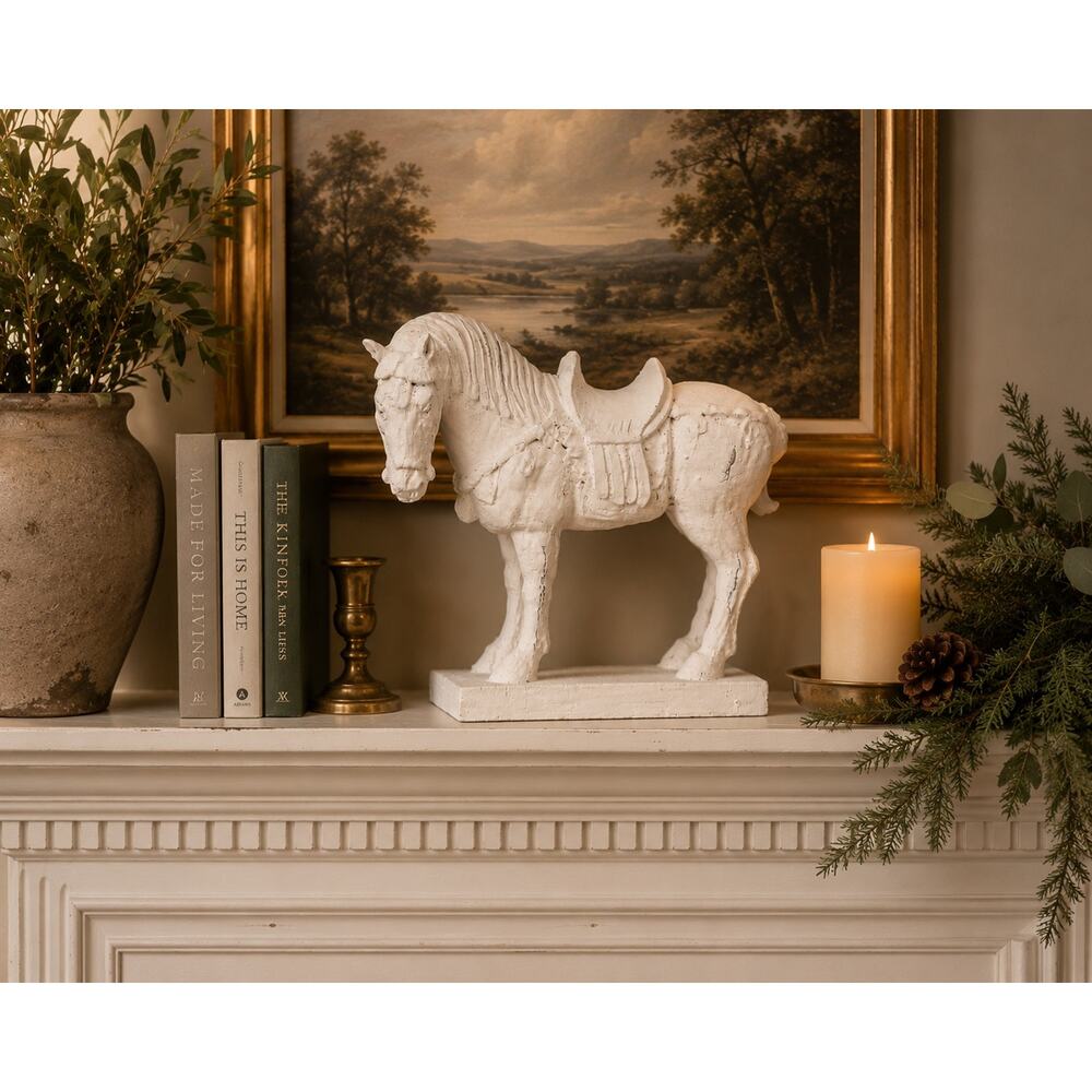 White Horse Sculpture Equestrian Decor Carved Wood Gesso Chinoiserie Statue - Picture 3 of 15